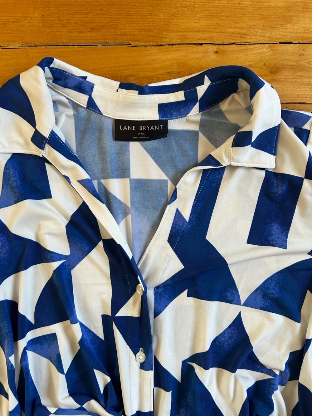 Lane Bryant Blue and White Geometric Jumpsuit - Picture 4 of 5